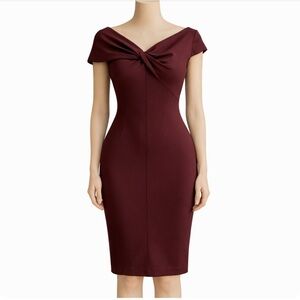 Helmut Lang Burgundy Knot-Front Sheath Dress